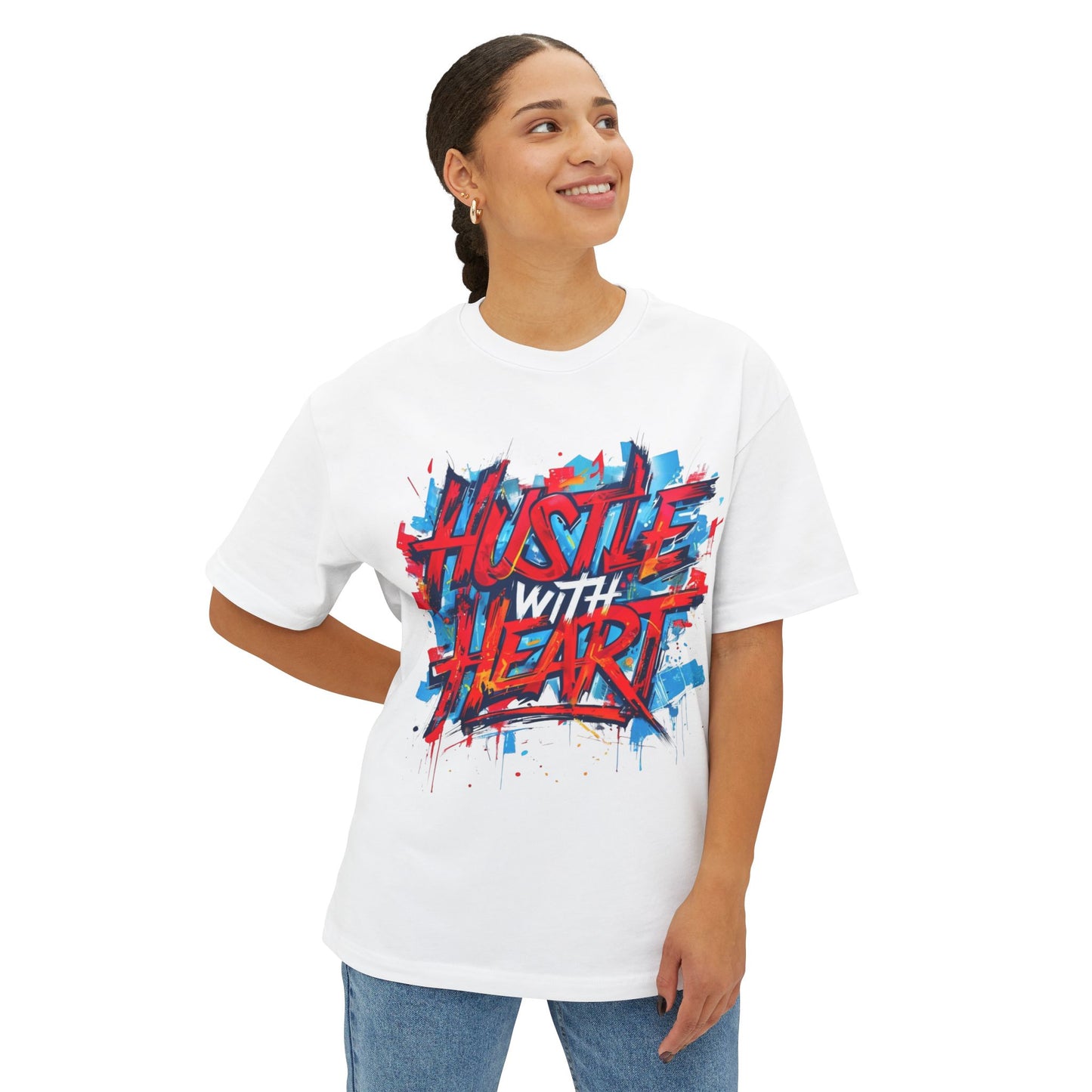 Hustle with Heart - Unisex Oversized Boxy Tee, Motivational Shirt, Casual Wear, Gift for Entrepreneurs, Graphic Tee