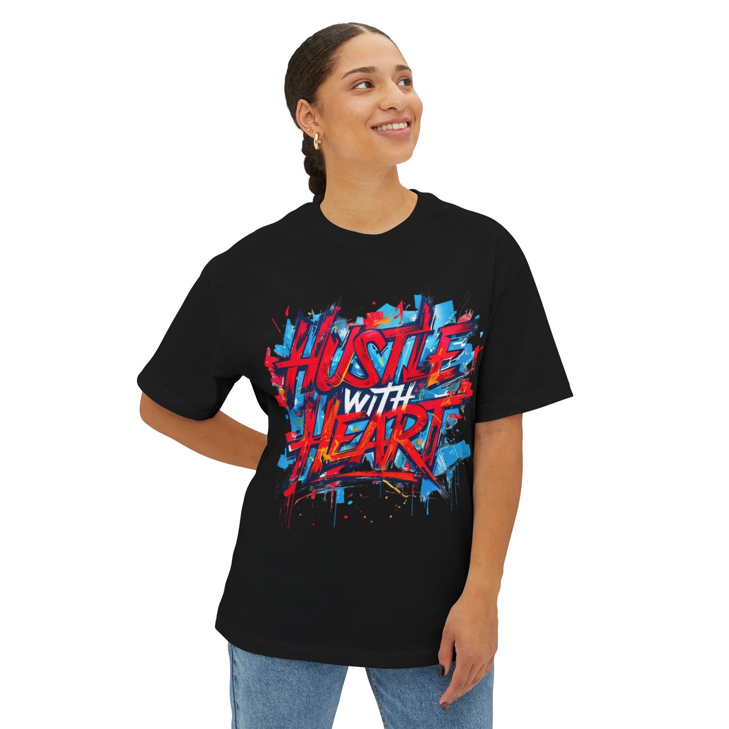 Hustle with Heart - Unisex Oversized Boxy Tee, Motivational Shirt, Casual Wear, Gift for Entrepreneurs, Graphic Tee
