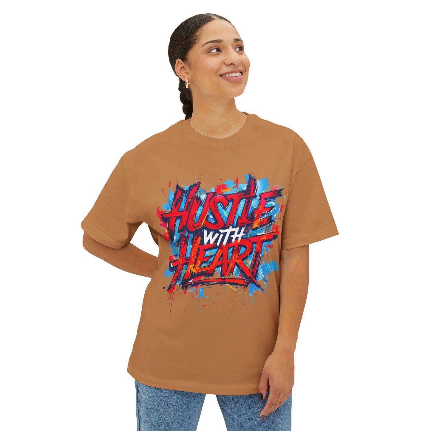 Hustle with Heart - Unisex Oversized Boxy Tee, Motivational Shirt, Casual Wear, Gift for Entrepreneurs, Graphic Tee