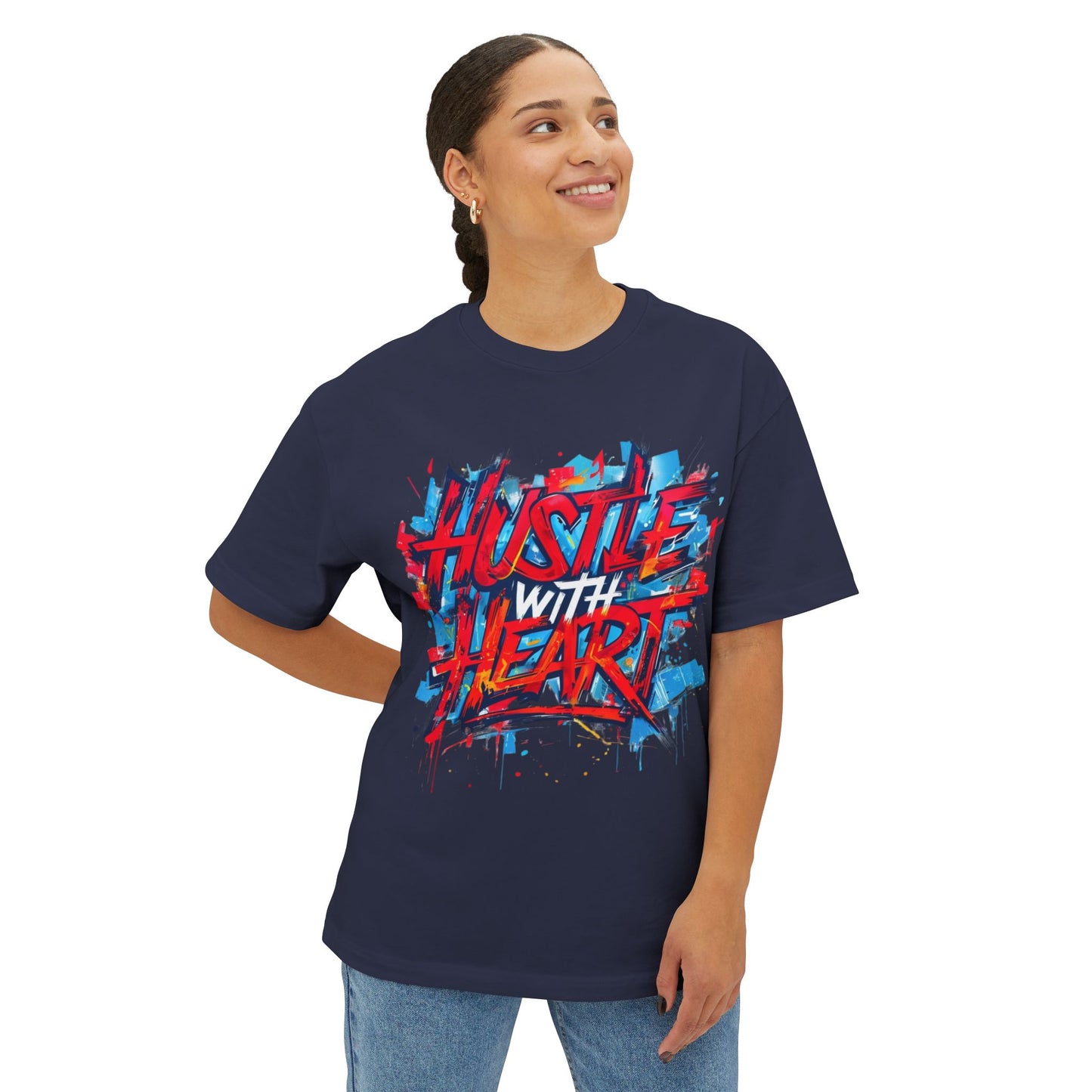 Hustle with Heart - Unisex Oversized Boxy Tee, Motivational Shirt, Casual Wear, Gift for Entrepreneurs, Graphic Tee