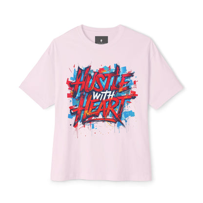Hustle with Heart - Unisex Oversized Boxy Tee, Motivational Shirt, Casual Wear, Gift for Entrepreneurs, Graphic Tee