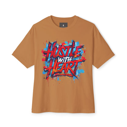 Hustle with Heart - Unisex Oversized Boxy Tee, Motivational Shirt, Casual Wear, Gift for Entrepreneurs, Graphic Tee