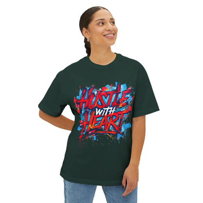 Hustle with Heart - Unisex Oversized Boxy Tee, Motivational Shirt, Casual Wear, Gift for Entrepreneurs, Graphic Tee