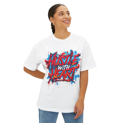 Hustle with Heart - Unisex Oversized Boxy Tee, Motivational Shirt, Casual Wear, Gift for Entrepreneurs, Graphic Tee