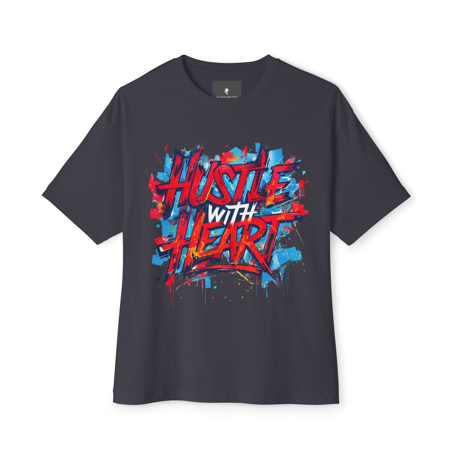Hustle with Heart - Unisex Oversized Boxy Tee, Motivational Shirt, Casual Wear, Gift for Entrepreneurs, Graphic Tee