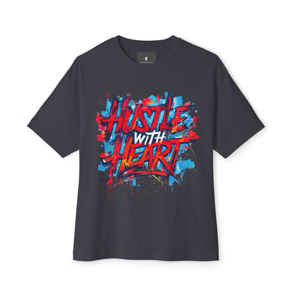 Hustle with Heart - Unisex Oversized Boxy Tee, Motivational Shirt, Casual Wear, Gift for Entrepreneurs, Graphic Tee