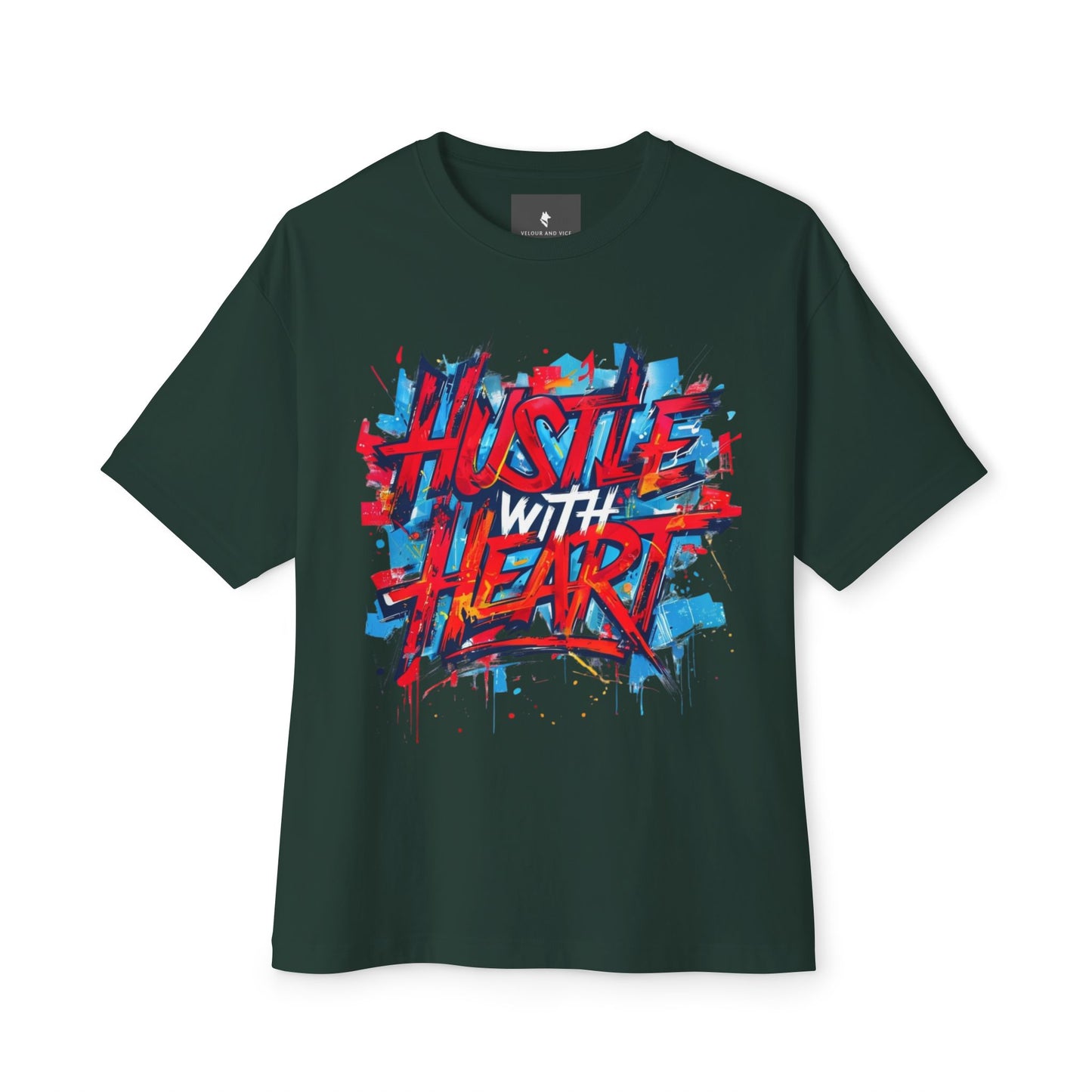 Hustle with Heart - Unisex Oversized Boxy Tee, Motivational Shirt, Casual Wear, Gift for Entrepreneurs, Graphic Tee