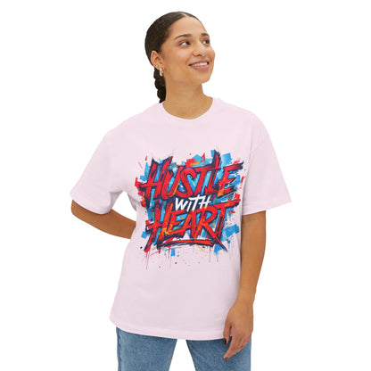 Hustle with Heart - Unisex Oversized Boxy Tee, Motivational Shirt, Casual Wear, Gift for Entrepreneurs, Graphic Tee